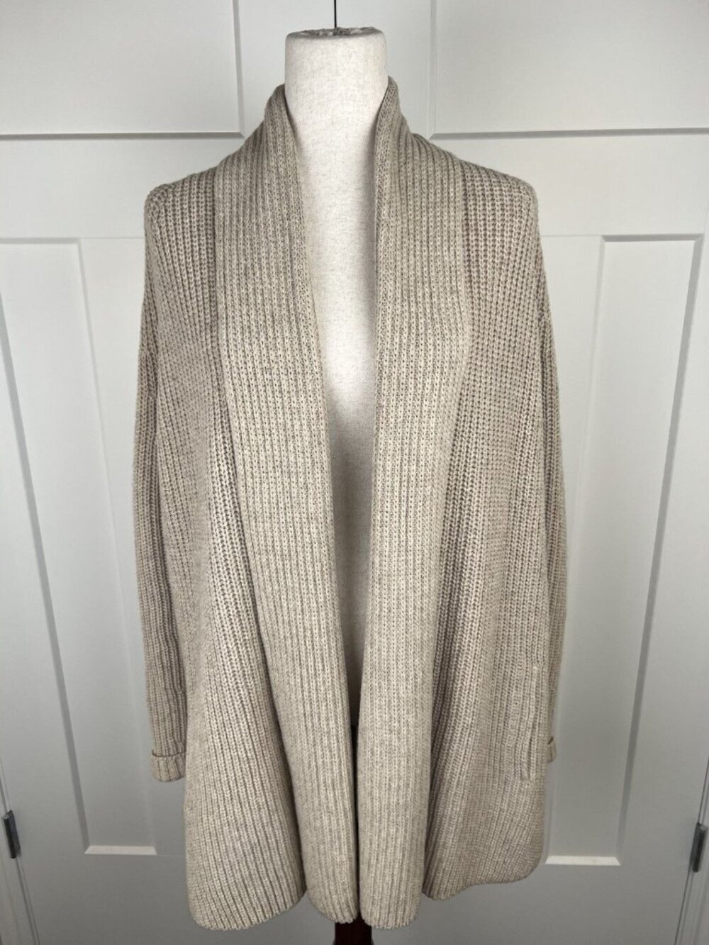 Vince Light Beige Open-Front Ribbed Cardigan - Picture 10 of 12